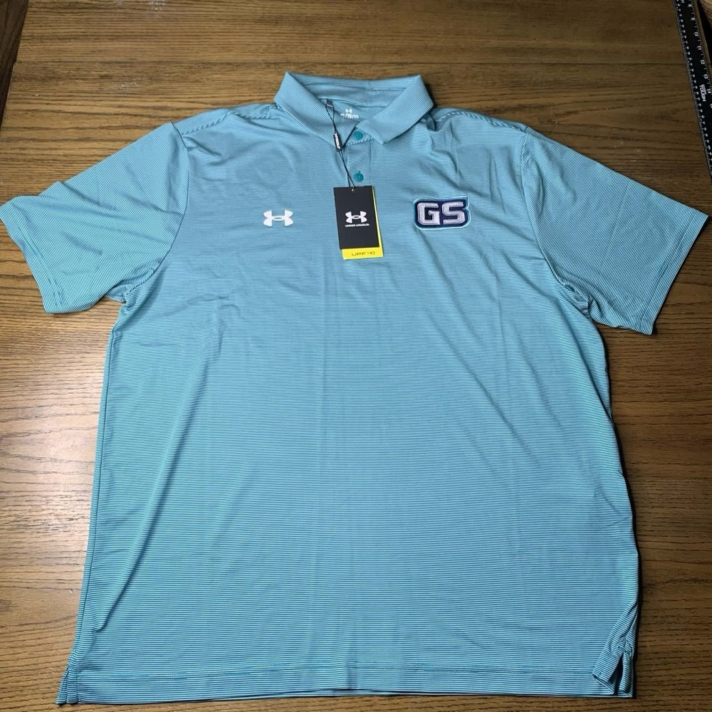 Under Armour Mens XL Golf Polo Blue Teal Stripe Performance